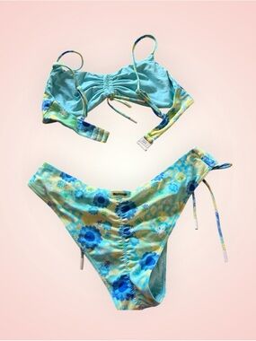 Floral Blue & Yellow String Bikini